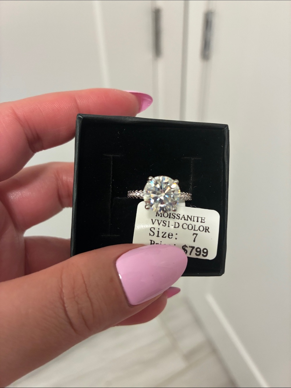 Moissanite Solitaire Engagement Ring - White Gold Tone, Size 7